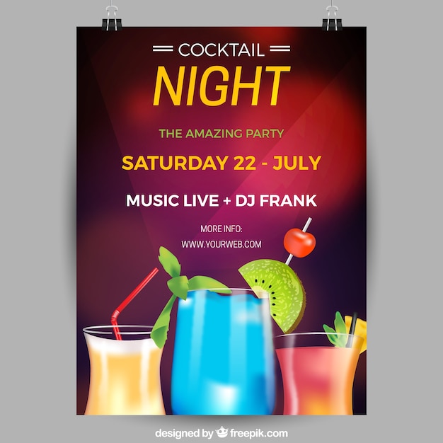 Poster da festa com cocktails