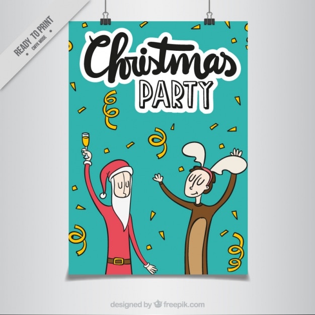 Poster da festa de natal com pessoas disfarçadas dançar