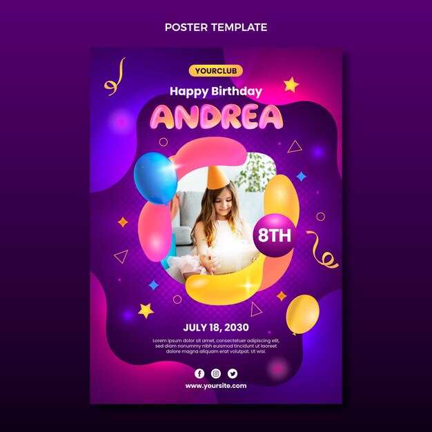 Pôster de aniversário de gradiente abstrato fluido