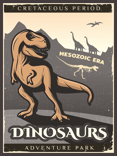 Vetor grátis pôster de dinossauro vintage