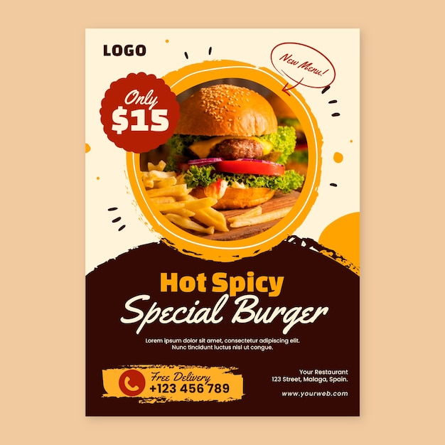 Pôster de fast food desenhado à mão