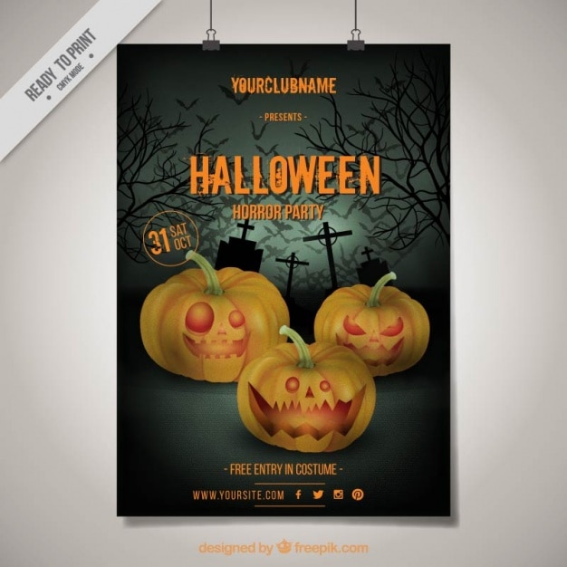 Vetor grátis poster de halloween com abóboras más