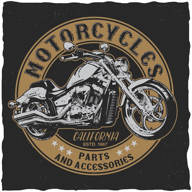 Pôster de peças e acessórios de motocicletas da Califórnia para camiseta preta