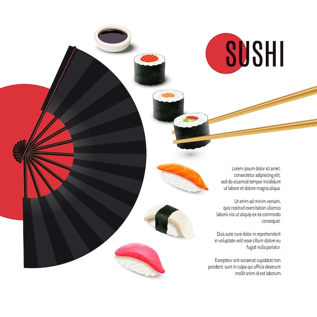 Poster de sushi com ventilador de dobramento Vetor grátis
