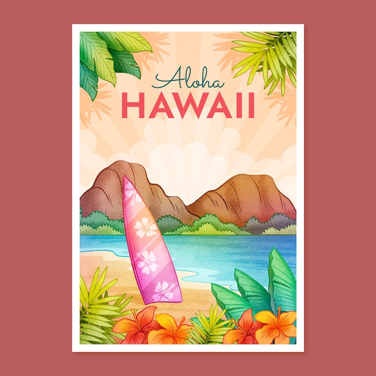 Vetor grátis poster estético havaiano desenhado à mão