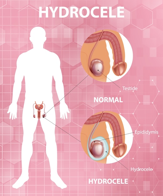 Vetor grátis pôster médico mostrando diferença entre testículo normal masculino e hidrocele