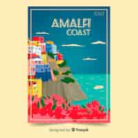 Vetor grátis poster promocional retrô da costa de amalfi