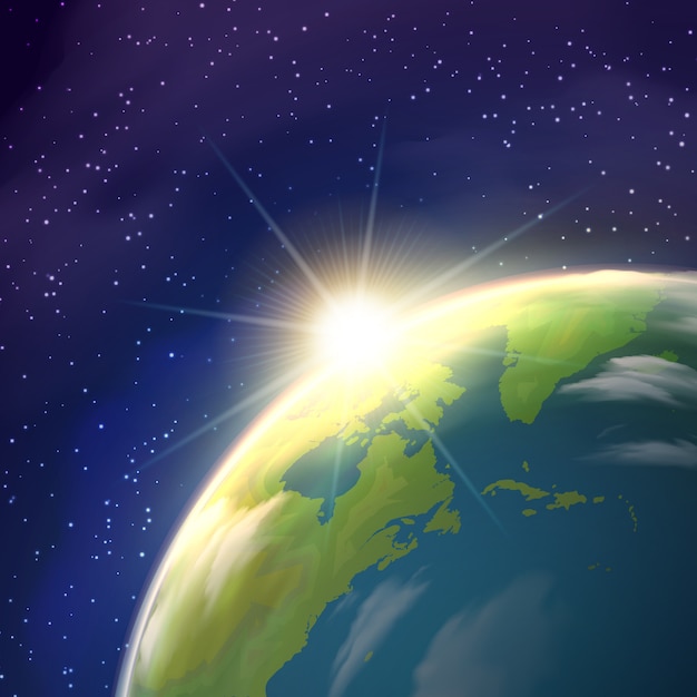 Poster realístico da opinião do espaço da terra do nascer do sol