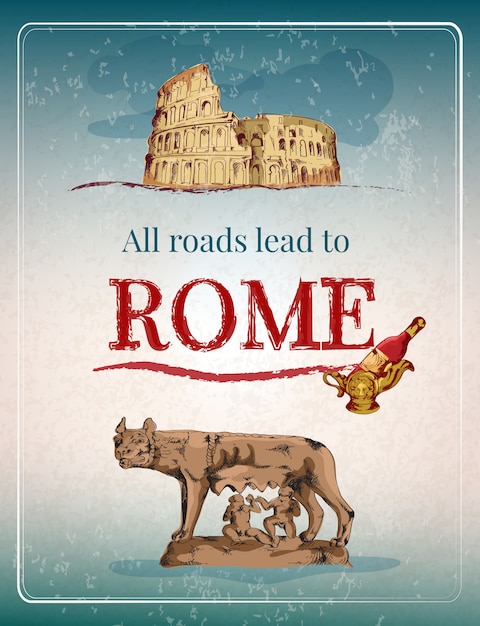 Vetor grátis poster retro de roma