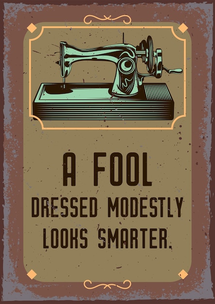Vetor grátis poster vintage com ilustração de uma máquina de costura