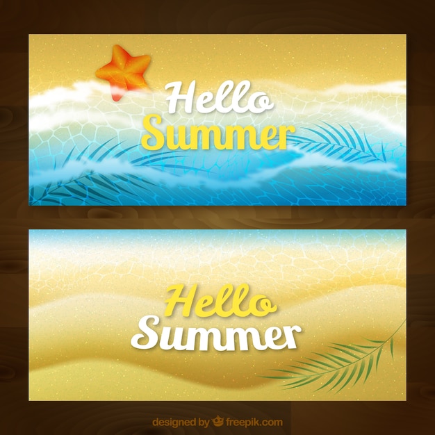 Praia banners em design realista