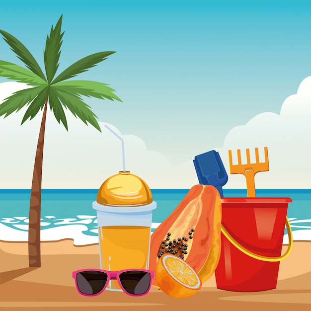 Vetor grátis praia de verão e desenhos animados de férias