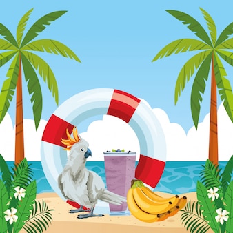 Praia de verão e desenhos animados de férias