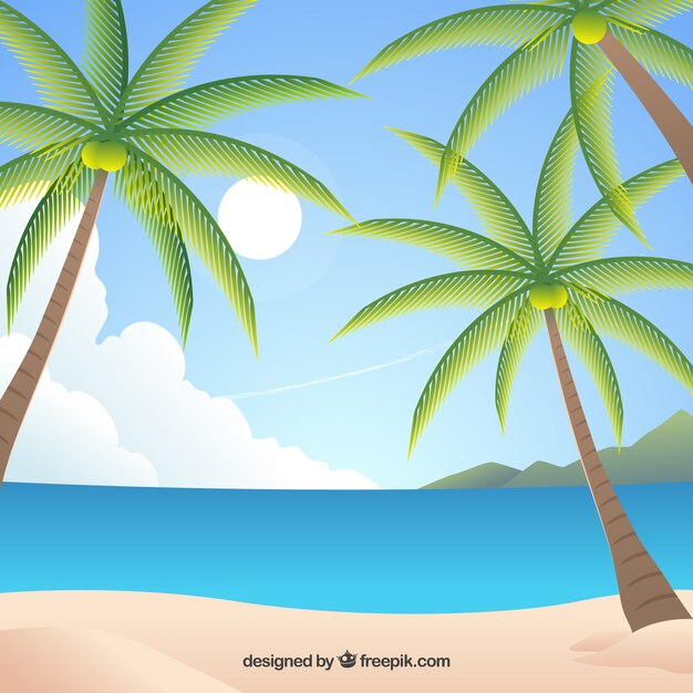 Praia tropical paradisíaca com design plano