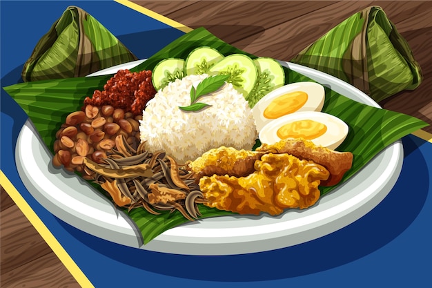 Prato nasi lemak realista detalhado