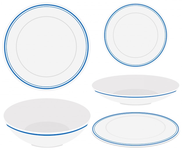 Vetor grátis pratos brancos com guarnição azul