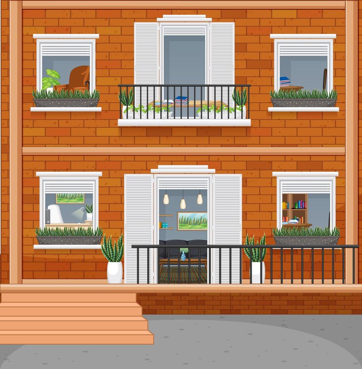 Vetor grátis prédio de apartamentos com janelas