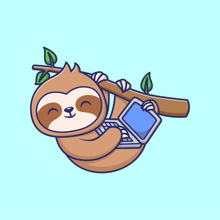 Vetor grátis preguiça bonita jogando laptop na ilustração do ícone do vetor dos desenhos animados da árvore ícone da tecnologia animal isolado