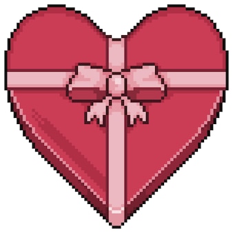 Presente de pixel art no ícone de vetor de caixa de coração para jogo de 8 bits em fundo branco