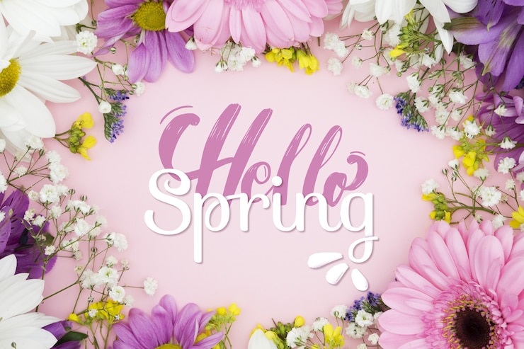 Vetor grátis primavera letras estilo com foto floral