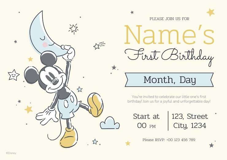 Vetor grátis primeiro aniversário do mickey.