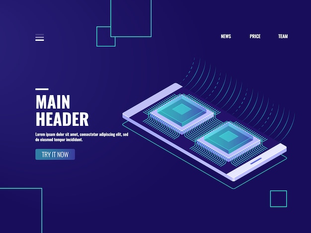 Vetor grátis processamento de fluxo de dados, criptografia de dados de dispositivos móveis, inteligência artificial ai