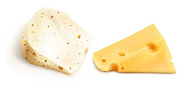 Produção de fazenda leiteira de pedaços de queijo realista