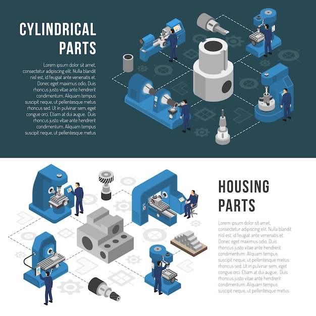 Produção industrial pesada 2 banners isométricos