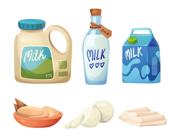 Produtos lácteos, leite em embalagem e queijo
