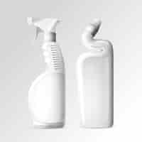 Vetor grátis produtos químicos de limpeza doméstica de garrafas de maquete 3d de banheiro e banheiro mais limpo
