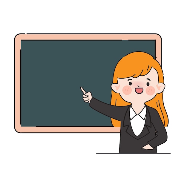 Professor de desenho animado desenhado à mão ensinando no fundo da sala de aula Vetor grátis