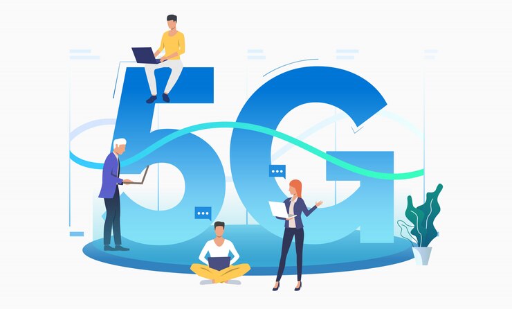 Vetor grátis profissionais que utilizam rede 5g de alta velocidade