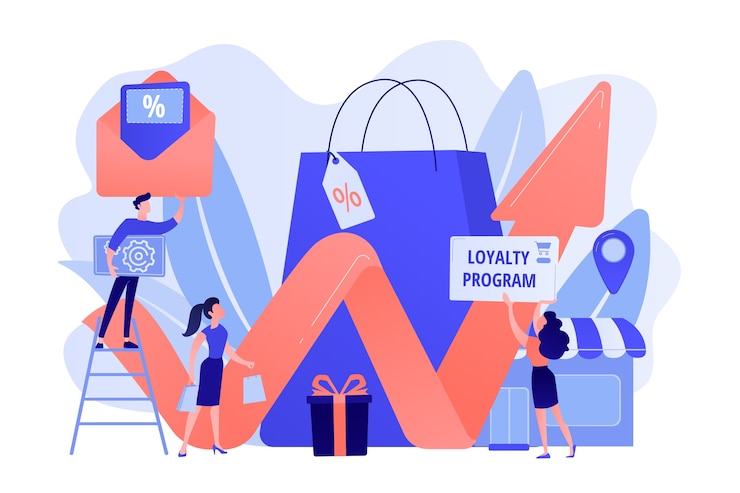 Vetor grátis programa de recompensas. estratégia de marketing. promoção de varejo