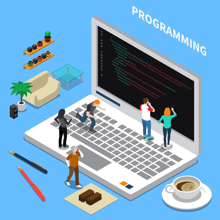 Vetor grátis programação isométrica em miniatura