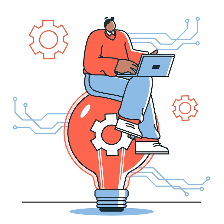 Vetor grátis programmer working on a lightbulb concept illustration