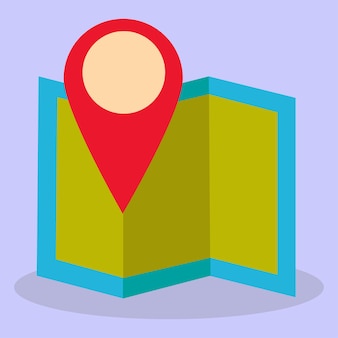 Projete em um estilo simples. um guia para um mapa de papel com a localização do local. ícone do mapa de navegação.