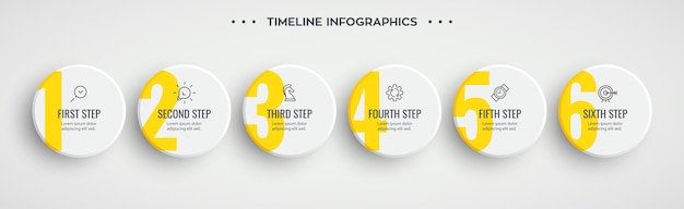 Projeto da etiqueta infográfico com ícones e 6 opções ou etapas. infográficos para o conceito de negócio.
