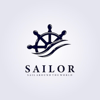 Projeto da ilustração do logotipo da aventura da vela do oceano da praia