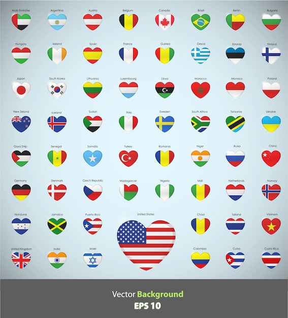Vetor grátis projeto de bandeiras de coleção de coração