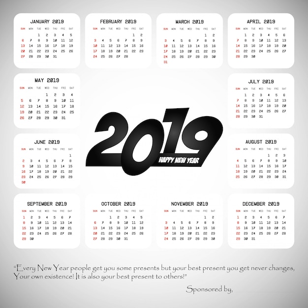 Projeto de calendário 2019 com vetor de luz de fundo