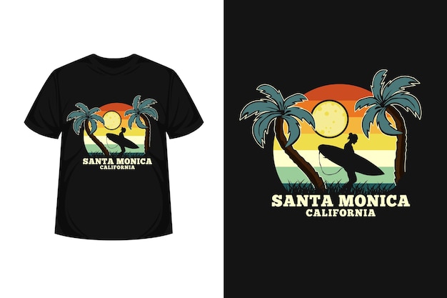 Projeto de camiseta silhueta de mercadorias de santa monica na califórnia