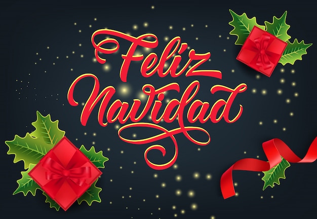 Projeto de cartão festivo de Feliz Navidad. presentes de Natal