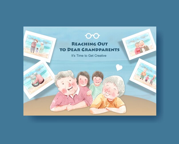 projeto de conceito do dia nacional dos avós para mídia social e vetor de aquarela marketing online.