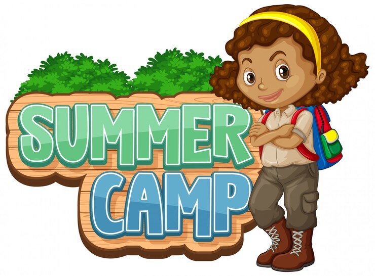 Vetor grátis projeto de fonte para acampamento de verão com gracinha no parque