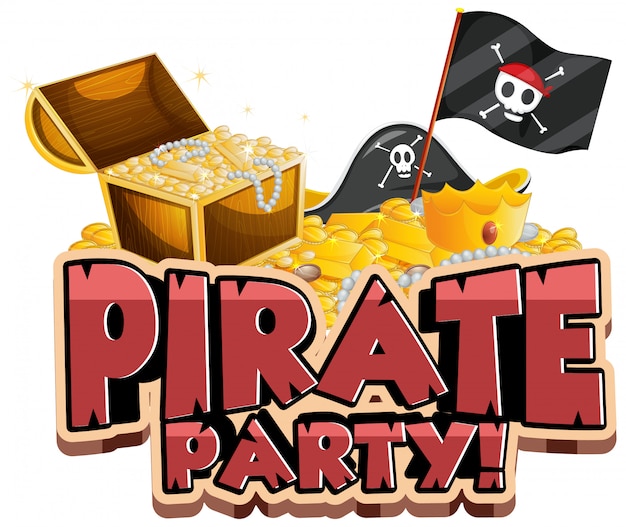 Projeto de fonte para festa de palavra pirata com bandeira e ouro