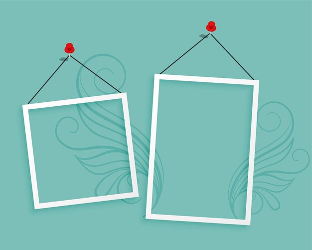 Projeto de fundo em branco de duas molduras de fotos suspensas