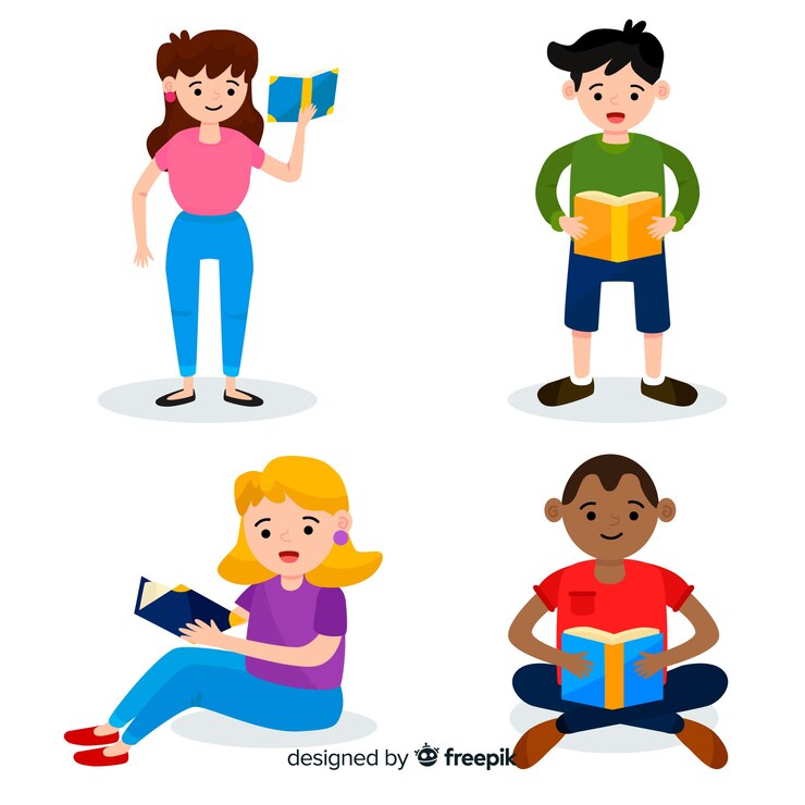 Vetor grátis projeto de ilustração com jovens lendo