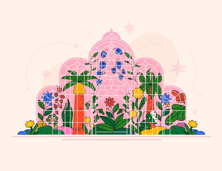 Vetor grátis projeto de ilustração de jardim botânico