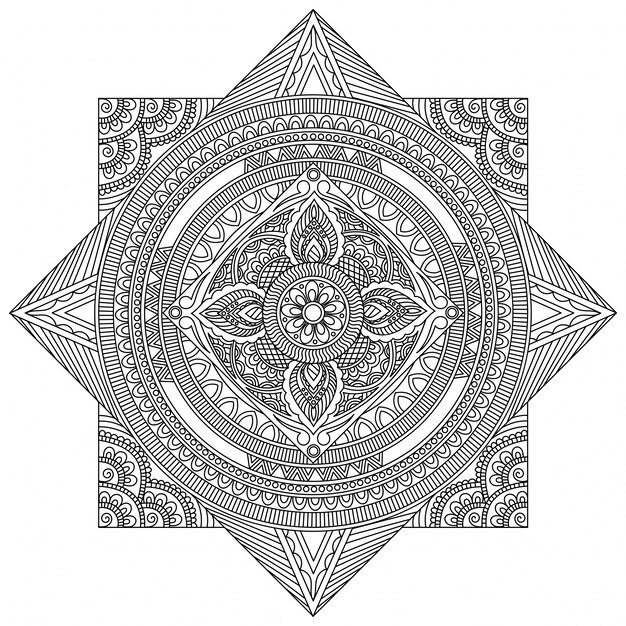 Projeto de mandala detalhado e criativo, Padrão oriental floral bonito, Elemento decorativo vintage para livro para colorir, terapia anti-estresse.