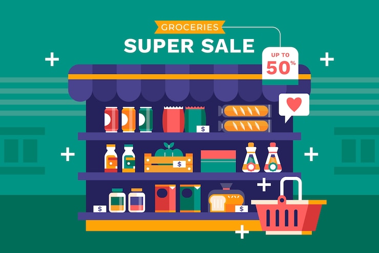 Vetor grátis projeto de plano de fundo de venda de supermercado
